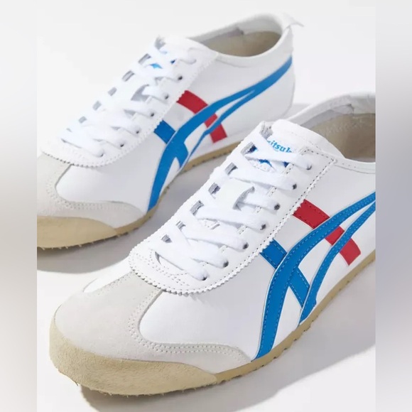Onitsuka Tiger Mexico 66 White Sneakers with Blue and Red Stripes Size 7 - Picture 12 of 13